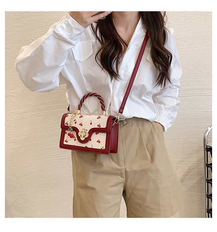 Cherry Twist Small Square Portable Bag - PU, 20cm
