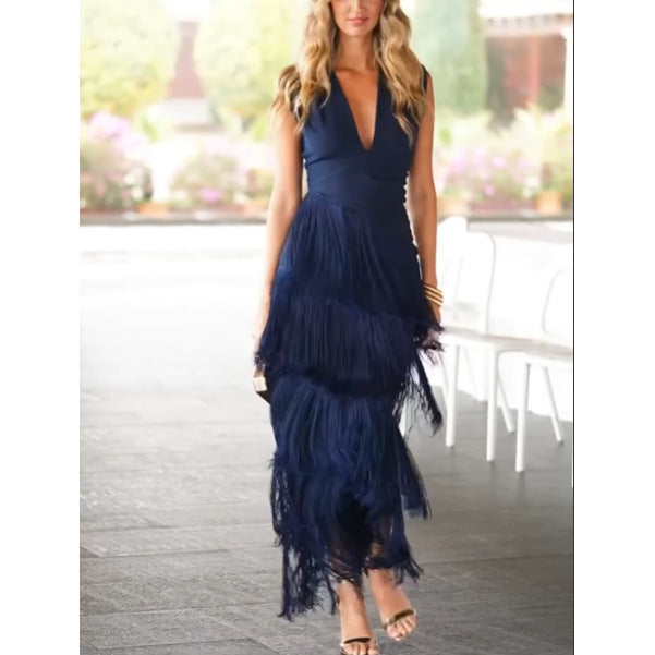 Robe taille haute caraco en maille polyester bleue pour femme