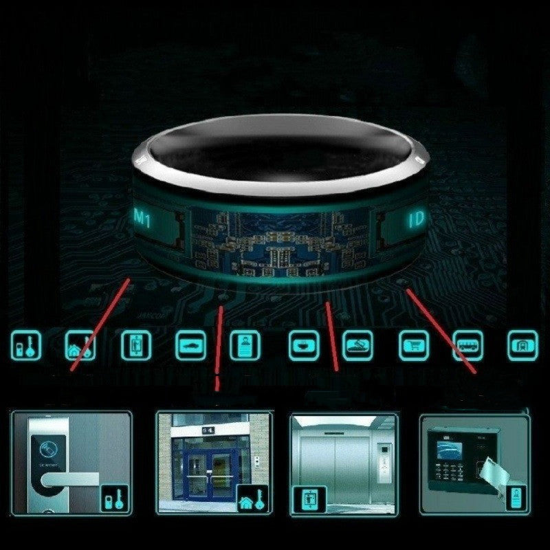 Black Technology Titanium Steel Smart Bluetooth Ring with Temperature and NFC - Sizes 6-12