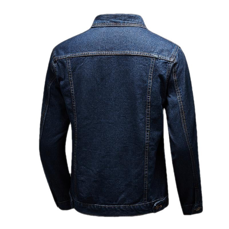 Men's Blue Vintage Slim Fit Denim Jacket Plus Size Thick Cotton