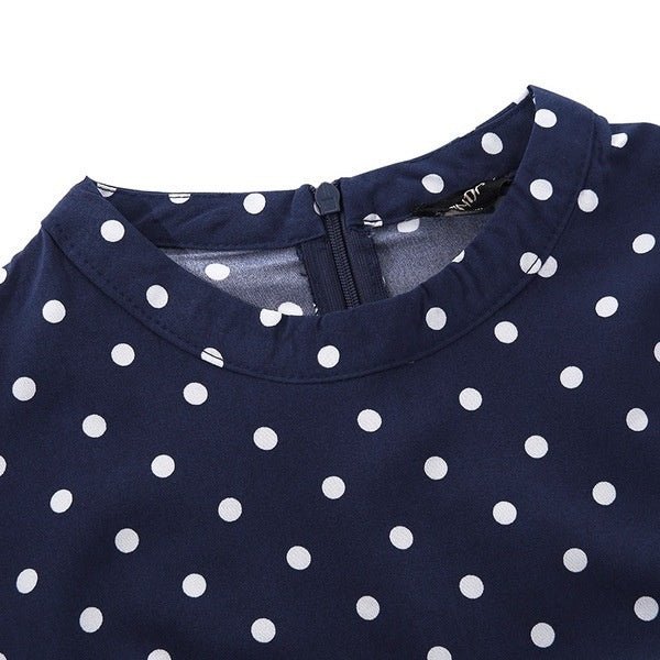 Polka Dot Chiffon Long Sleeve Dress with Elastic Waist