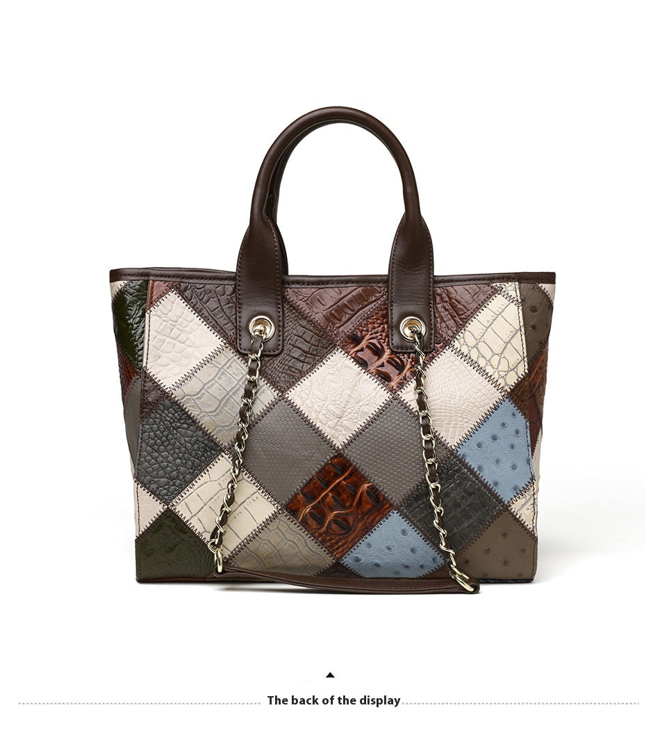Sac à main pour femme en cuir véritable de luxe léger à carreaux de haute qualité avec contraste de couleurs