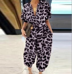 Short Sleeve Buttoned High-Waist Jumpsuit with Belt