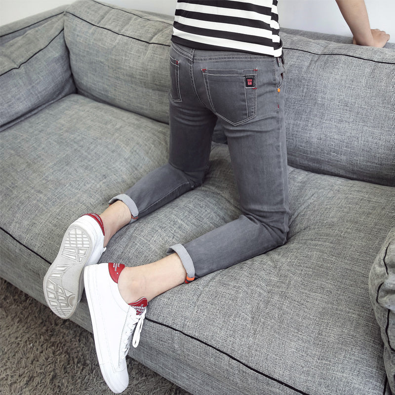 Autumn Black Ripped Ankle Jeans for Men