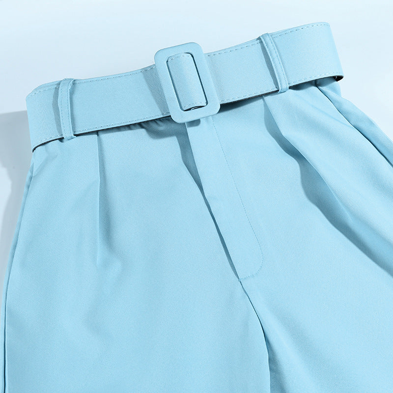 High Waist Slim Solid Color 9-Point Pants