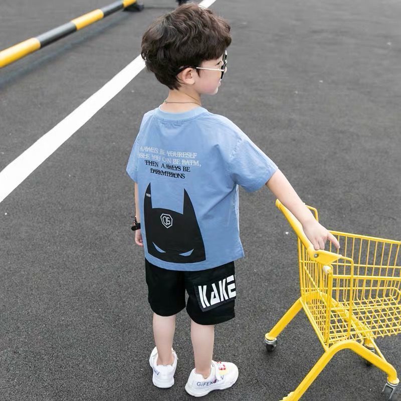Boys' Cartoon Anime Short-Sleeve Two-Piece Suit Cotton Rabbit Fur