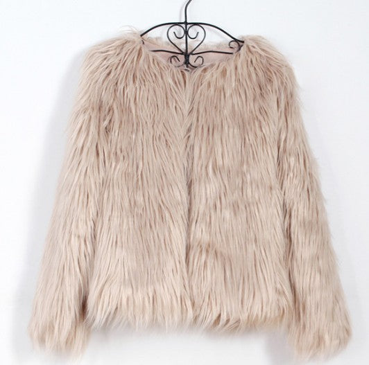 Manteau long en laine et fourrure pour femme automne-hiver avec col en V et manches longues