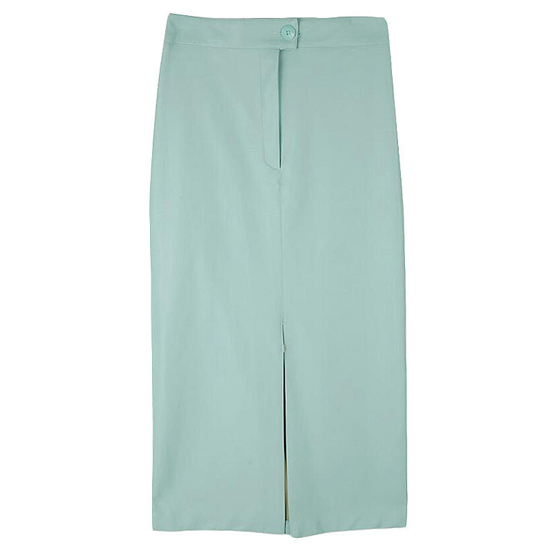 PU Leather High Waist Mid-Length Slimming Skirt with Buttons & Zippers