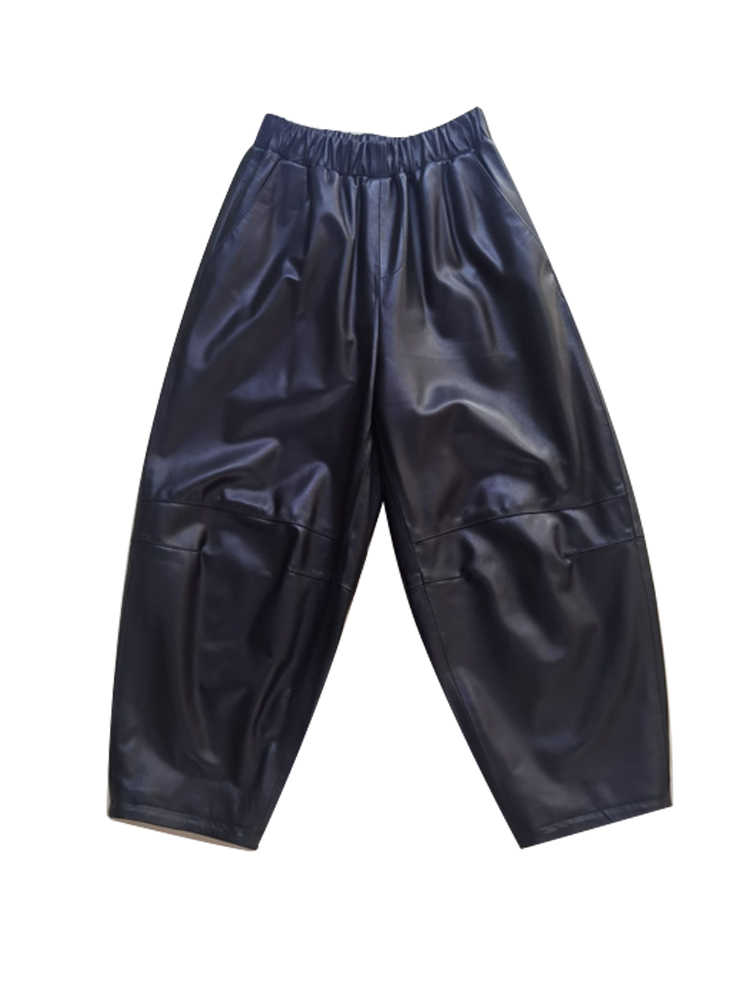 Women's Casual Wide-Leg Leather Trousers