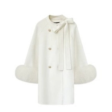 Fashion Woolen Overcoat for Women with Bow Detail