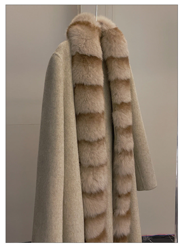 Alpaca Wool Coat with Detachable Fox Fur Collar