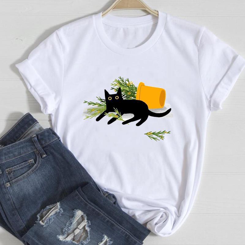 Cute Cat Printed European & American Short Sleeve T-Shirt