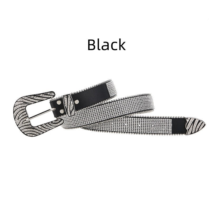 Women's Zebra Pattern Diamond Belt with PU Buckle