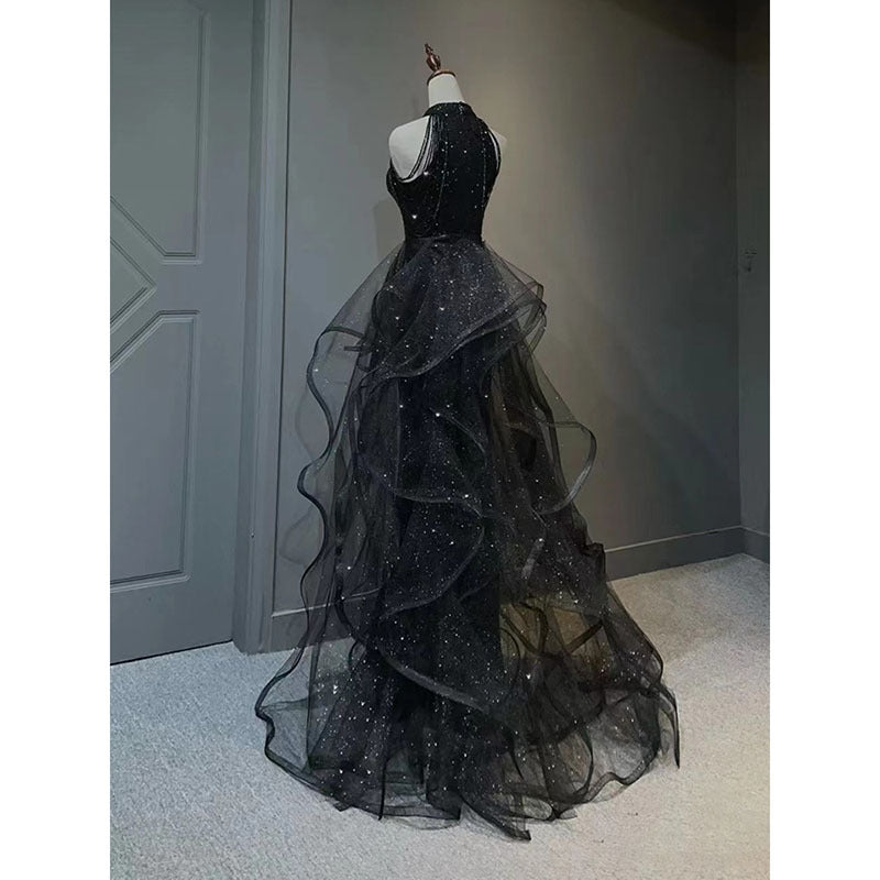 Black Sleeveless High Waist Evening Dress for Women, XS-XXL