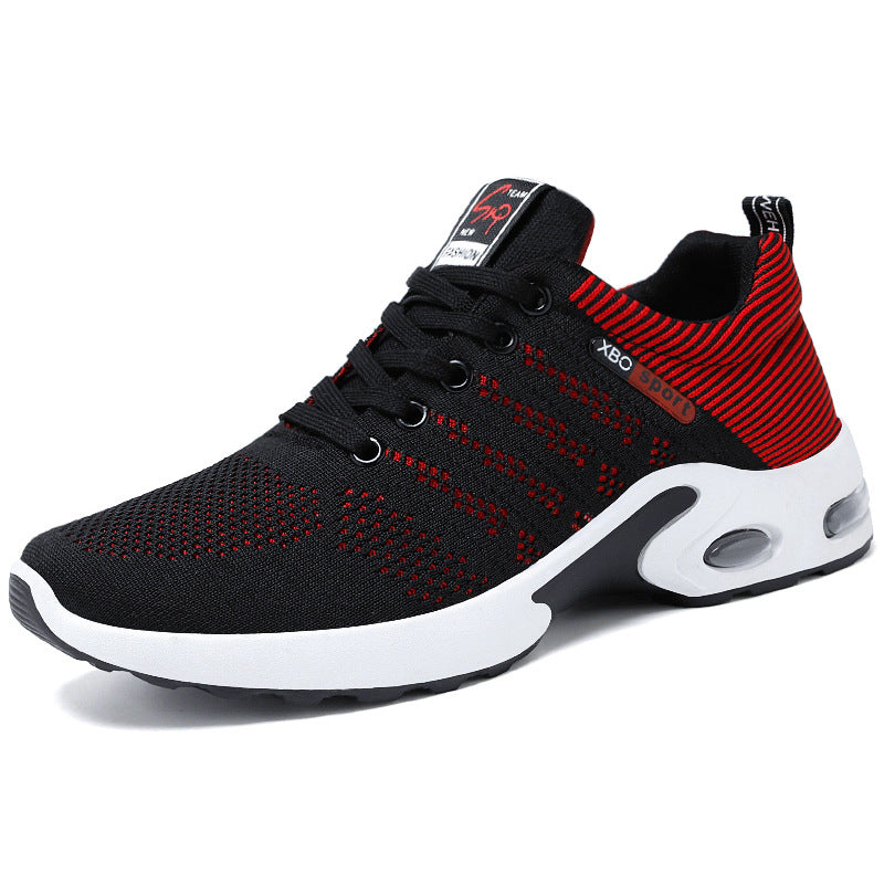 Men's Mesh Lace-Up Sneakers Lightweight Breathable Outdoor Running Shoes with Striped Design