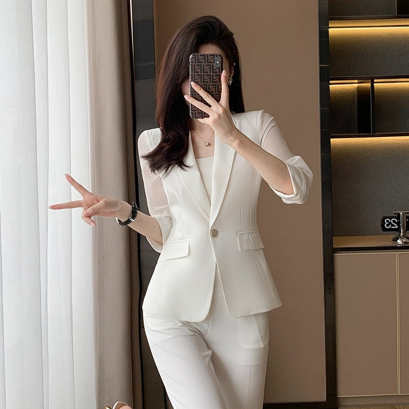Simple and Capable 3/4 Sleeve Suit with Pants in Lake Blue, Pink, White - Sizes S-4XL