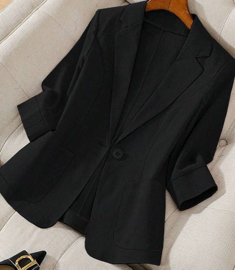 Women's Spring Autumn Stand Collar Long Sleeve Casual Solid Color Blazer