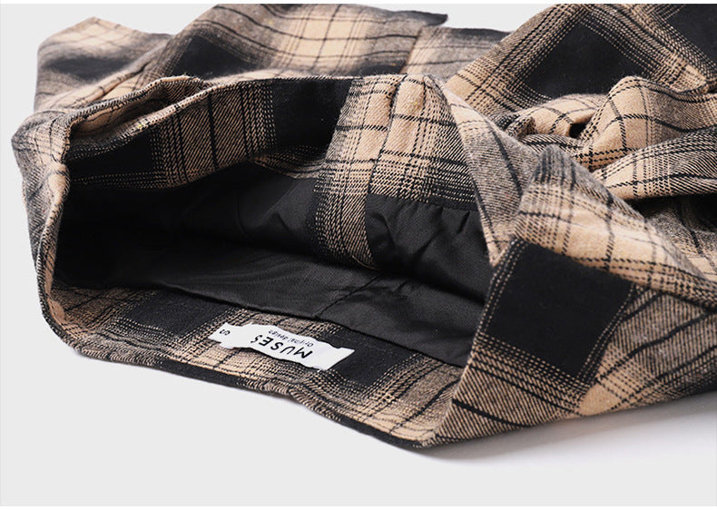 High waist plaid irregular shorts