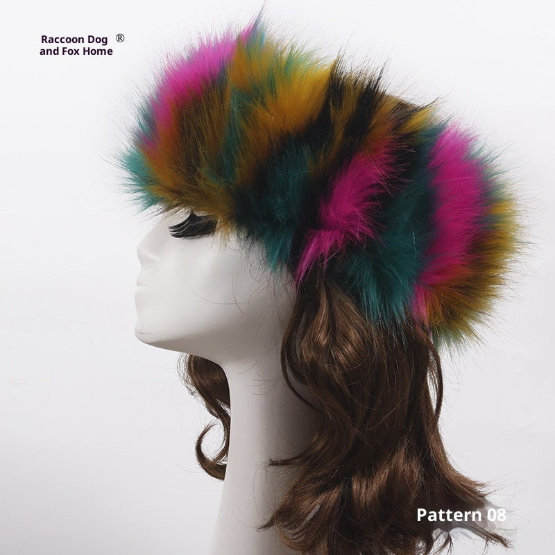 طوق رأس مرن من الفرو الصناعي بنقشة فرو الثعلب للنساء