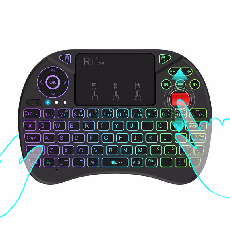 i8X Wireless Black Mini Keyboard with Touchpad and Dual Mouse Buttons