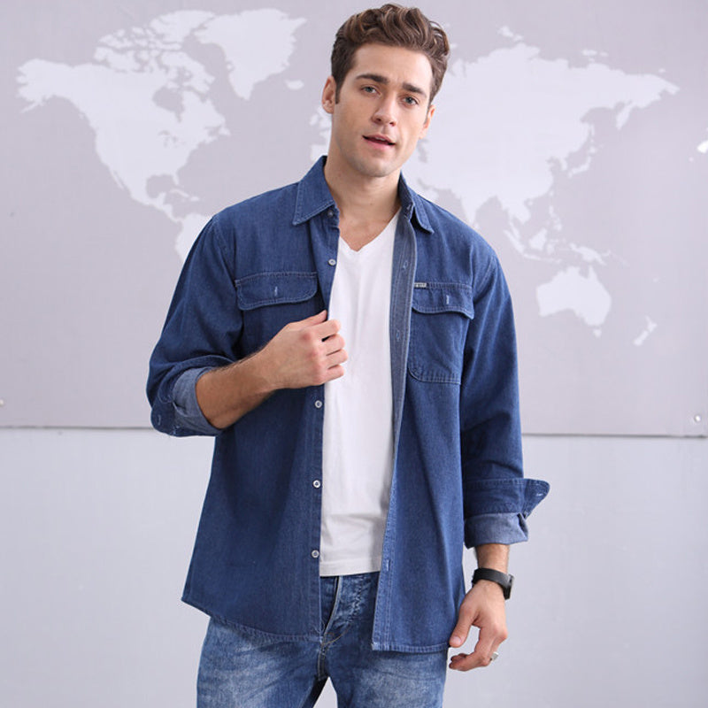 Men's Loose Fit Denim Long Sleeve Shirt