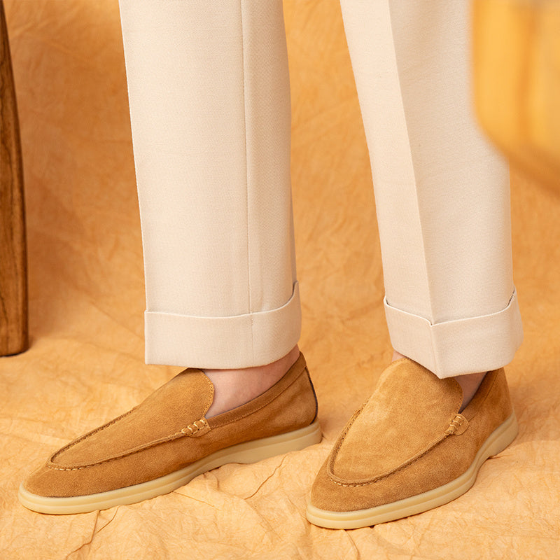 Chaussures paresseuses en cuir véritable suédé et semelle en caoutchouc, faites à la main