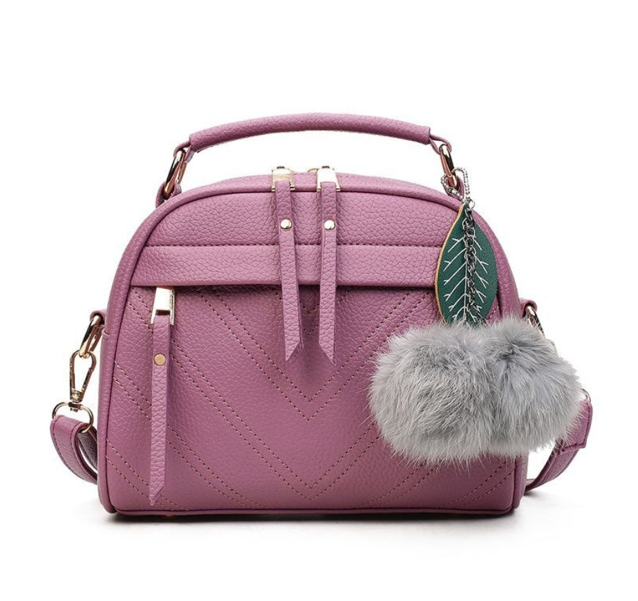 Large PU Leather Shoulder Bag with Hair Ball Pendant and Telescopic Handle, 5 Inch, Multiple Colors