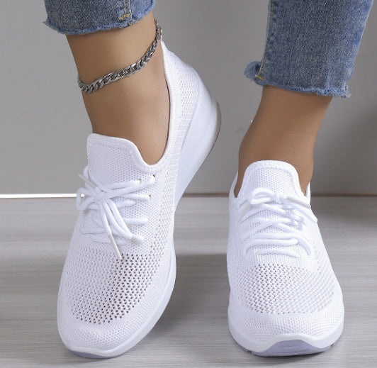 Chaussures compensées décontractées en maille respirante à talon moyen pour femme