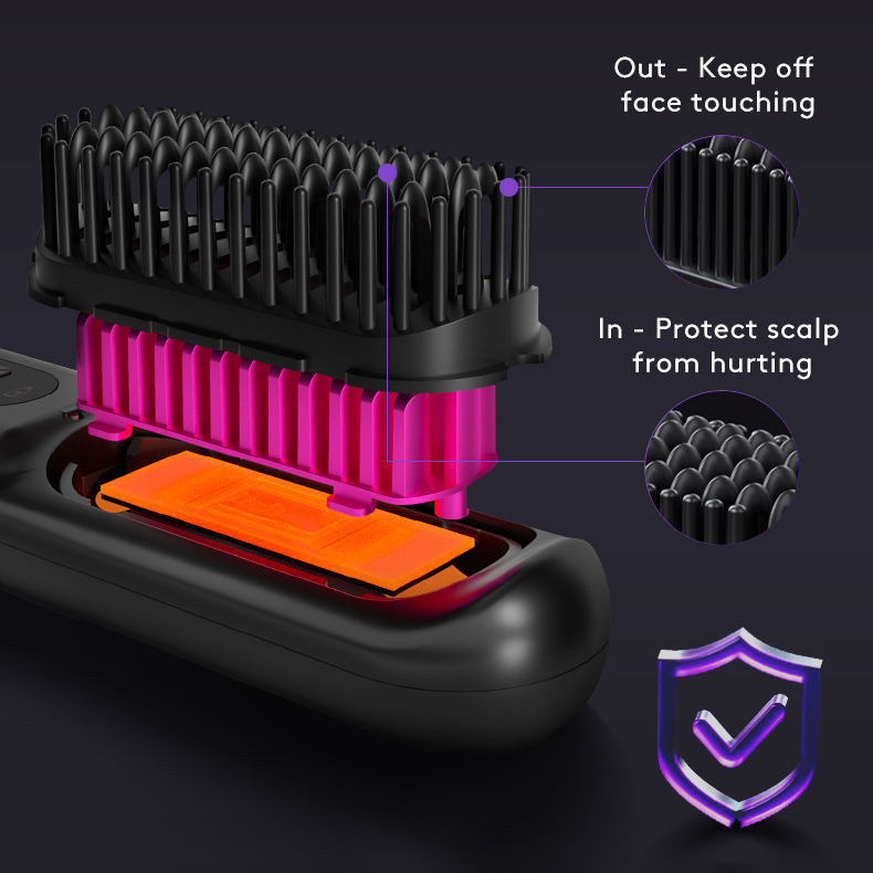 فرشاة فرد الشعر اللاسلكية 2 في 1 مع تسخين سريع وشحن USB