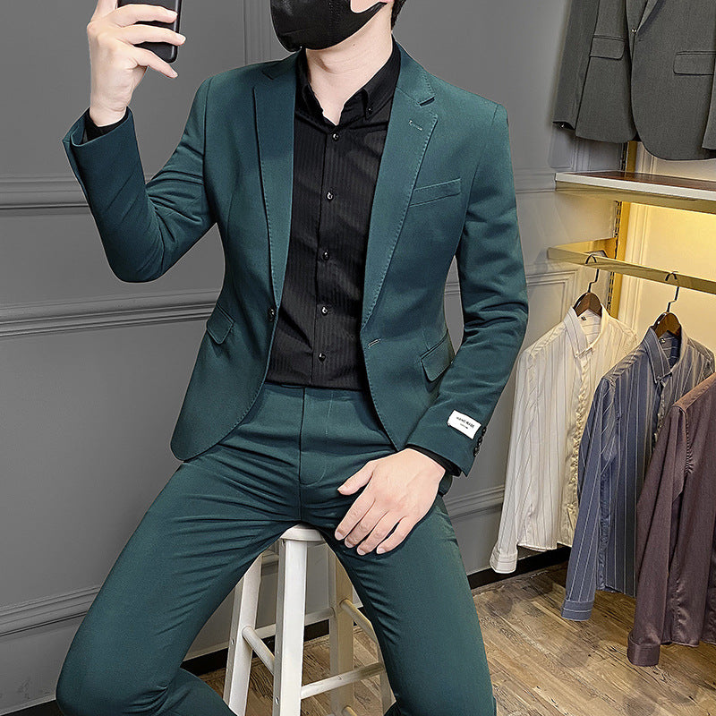 Men's Slim Fit Corduroy Business Casual Suit with Vest