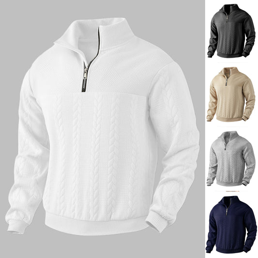 Sweat à capuche chaud à manches longues en jacquard pour homme, idéal pour l'automne et l'hiver. Fermeture éclair au quart de pouce. Haut tendance.