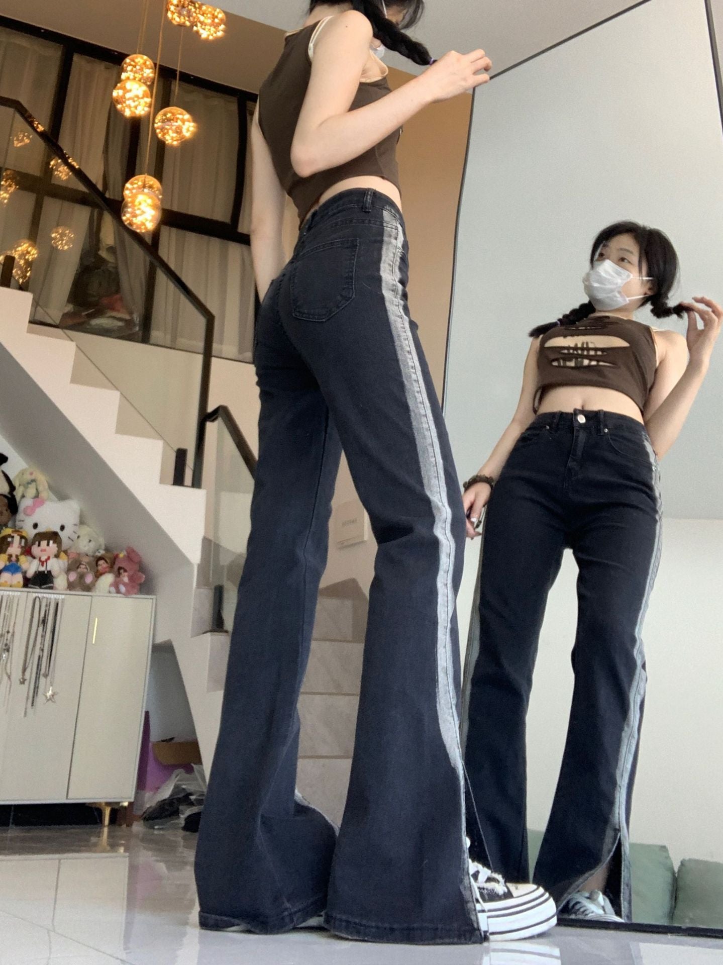 Women's High Waist Black Slit Stretch Jeans