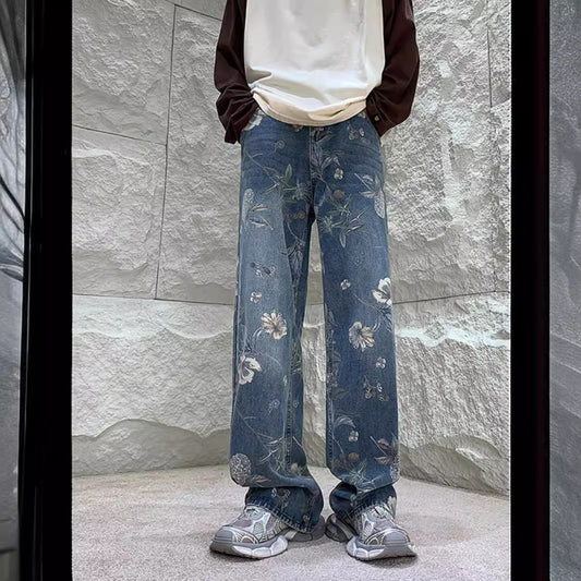 American Retro Worn Jeans Men's Summer Design Sense Niche Straight Fashion Brand Fried Street Ruoshuai