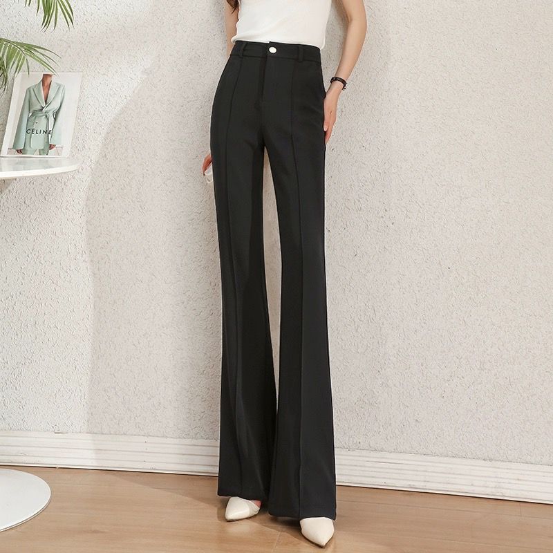 Pantalon tailleur femme taille haute, coupe droite amincissante, décontracté