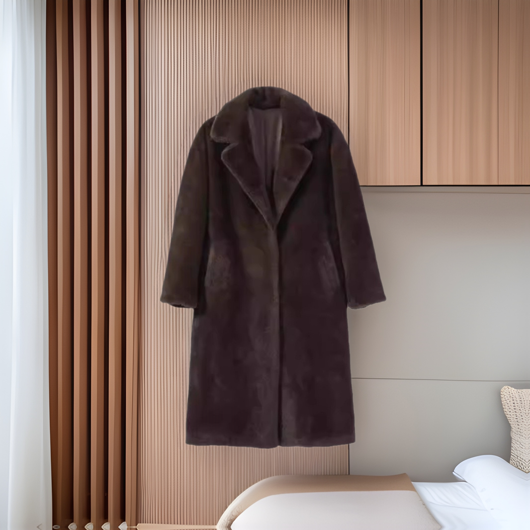 Women's Brown Long Wool Overcoat Personalized Fashion XS-XL