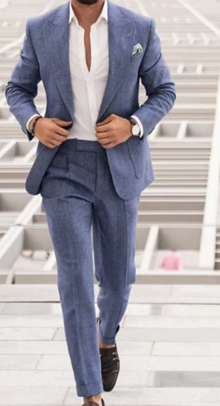 Ensemble costume deux pièces pour homme, coupe ajustée, couleur unie, un bouton