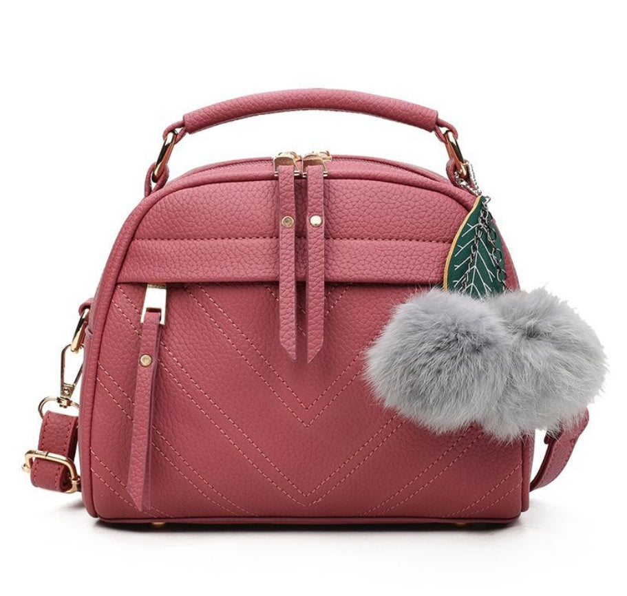 Large PU Leather Shoulder Bag with Hair Ball Pendant and Telescopic Handle, 5 Inch, Multiple Colors