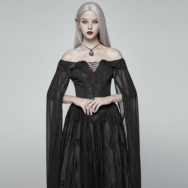 Cape Sleeve Off-Neck Victoria Dress Black A-Line for Groom or Bride’s Mother