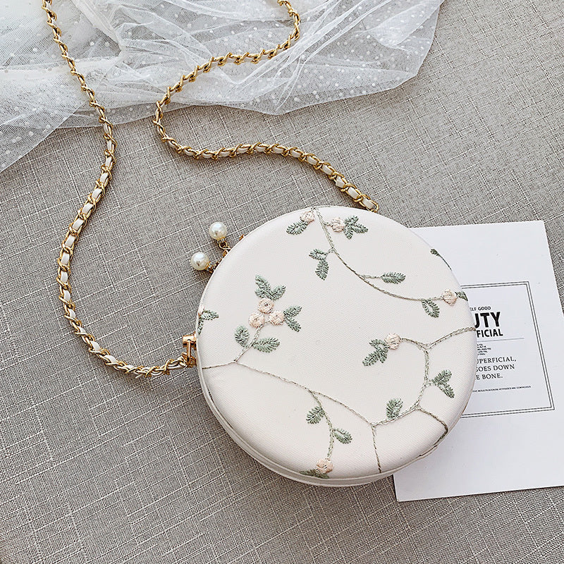 All-Match Small Round PU Crossbody Bag with Chain