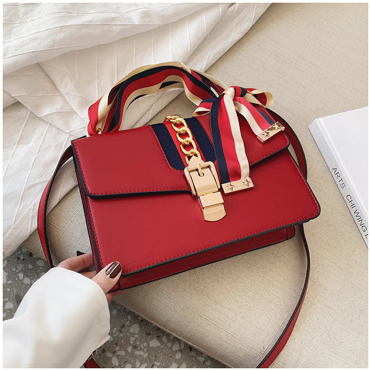 Fashionable Small Square Women's Bag in Red, Green, Black, Beige PU Leather