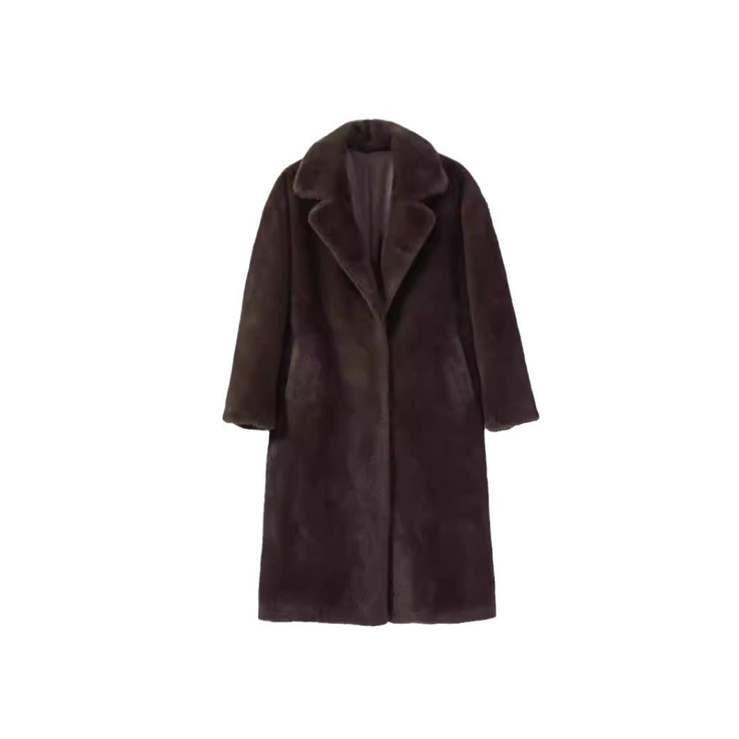 Women's Brown Long Wool Overcoat Personalized Fashion XS-XL