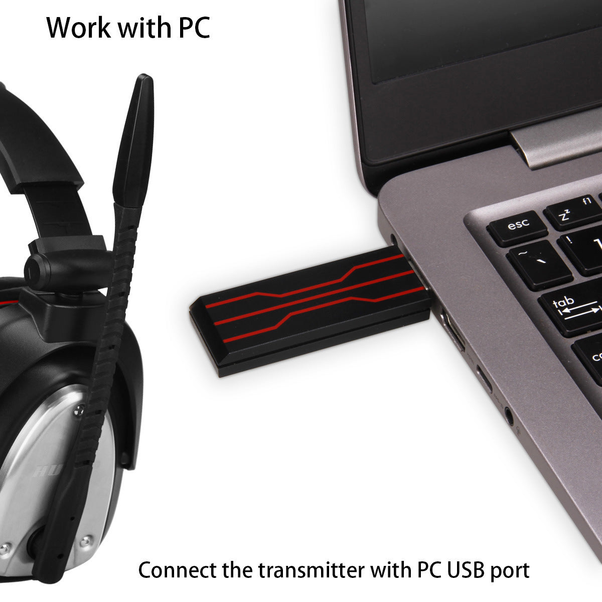 HUHD Wireless Gaming Headset with 2.4G Hi-Fi Sound and 6-Hour Battery