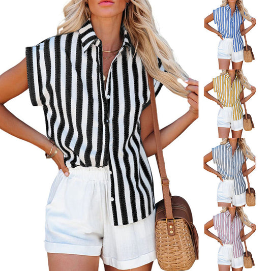 Short Sleeve Striped Loose Shirt