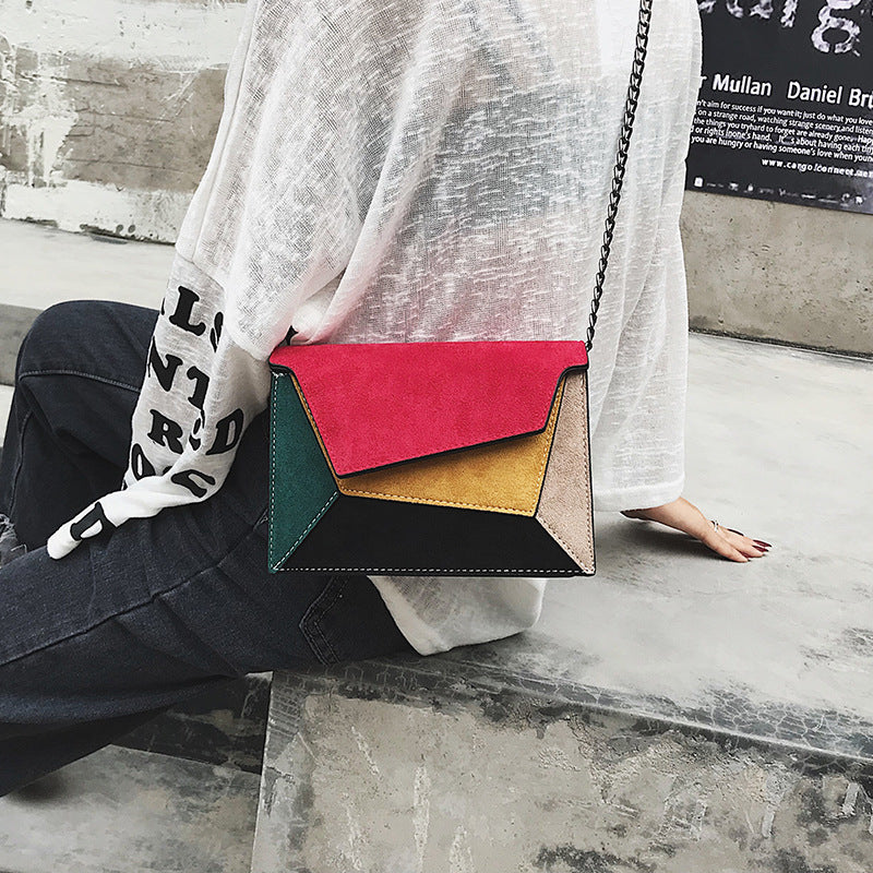 Autumn Colorblock Small Square Shoulder Bag with Magnetic Closure