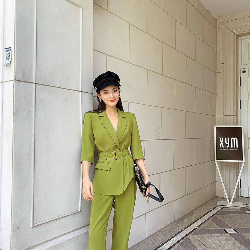 Two-piece Suit With Waistband Design And Waist Slimming