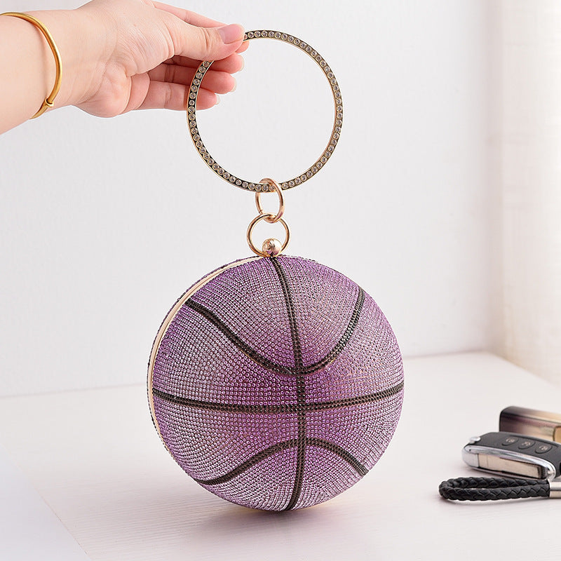 Colorful Round Basketball Dinner Bag Full Diamond 14cm Diameter