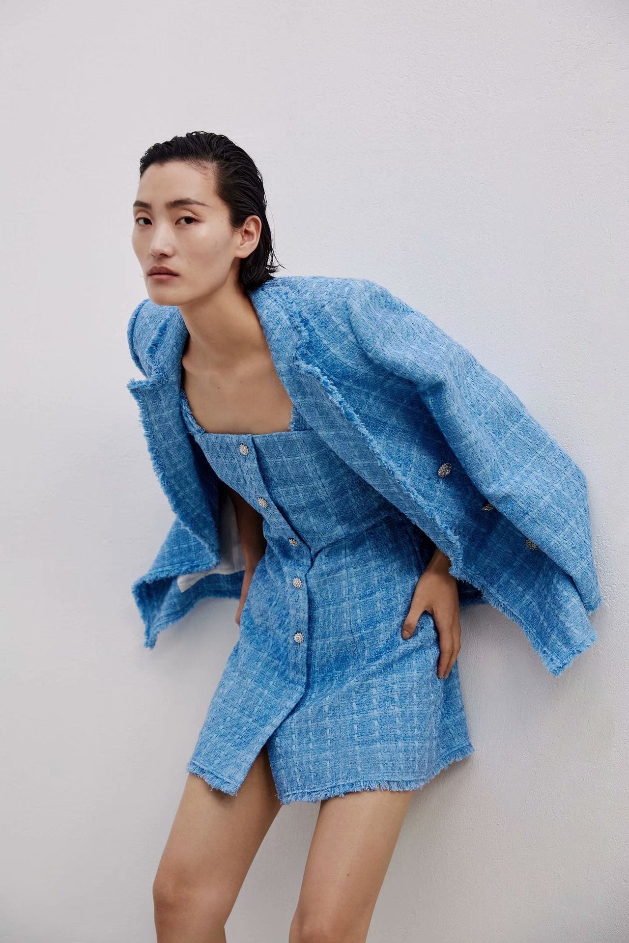Retro Loose Tweed Plaid Women's Blazer Jacket Casual Streetwear