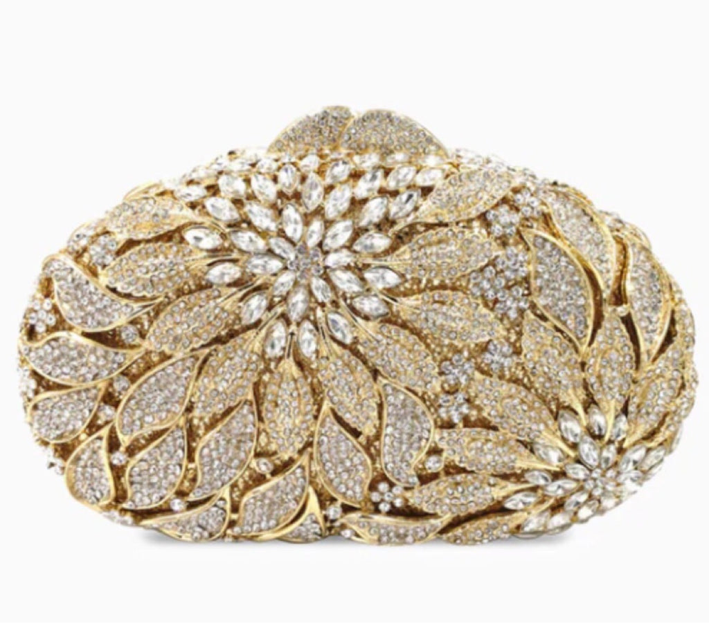 Leaf Flower Diamond Inlaid Hard Oval Dinner Bag