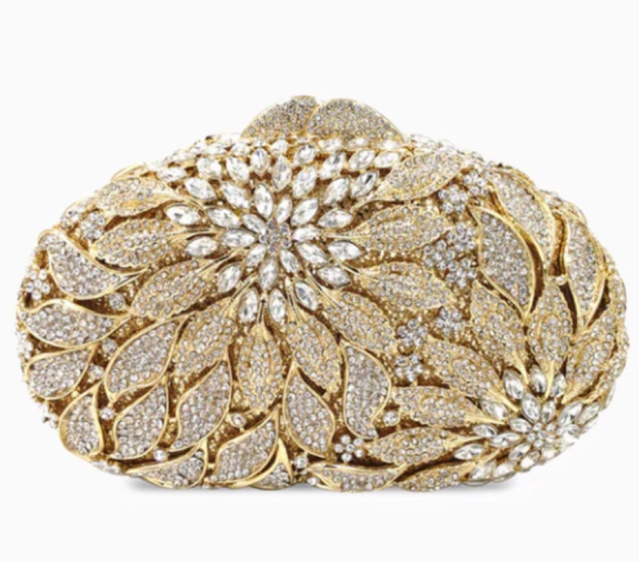 Leaf Flower Diamond Inlaid Hard Oval Dinner Bag