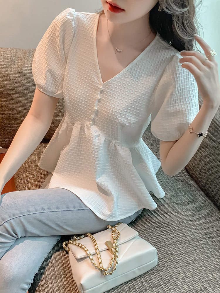 French Chic Design Puff Sleeve Top